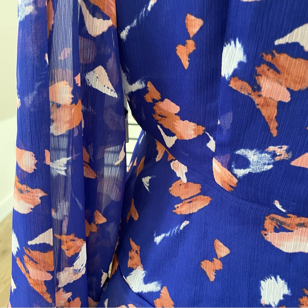 PXS PM NWT Royal blue and coral pink cropped style sheer long sleeve blouse - Picture 8 of 11
